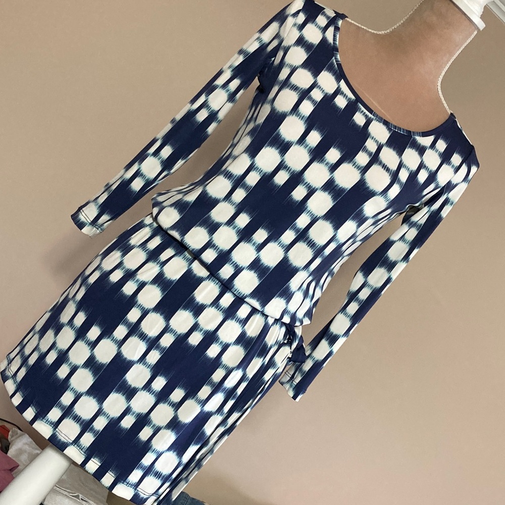 Tori Richard Honolulu Navy and White Long-Sleeve Resort Wear Dress- size XL